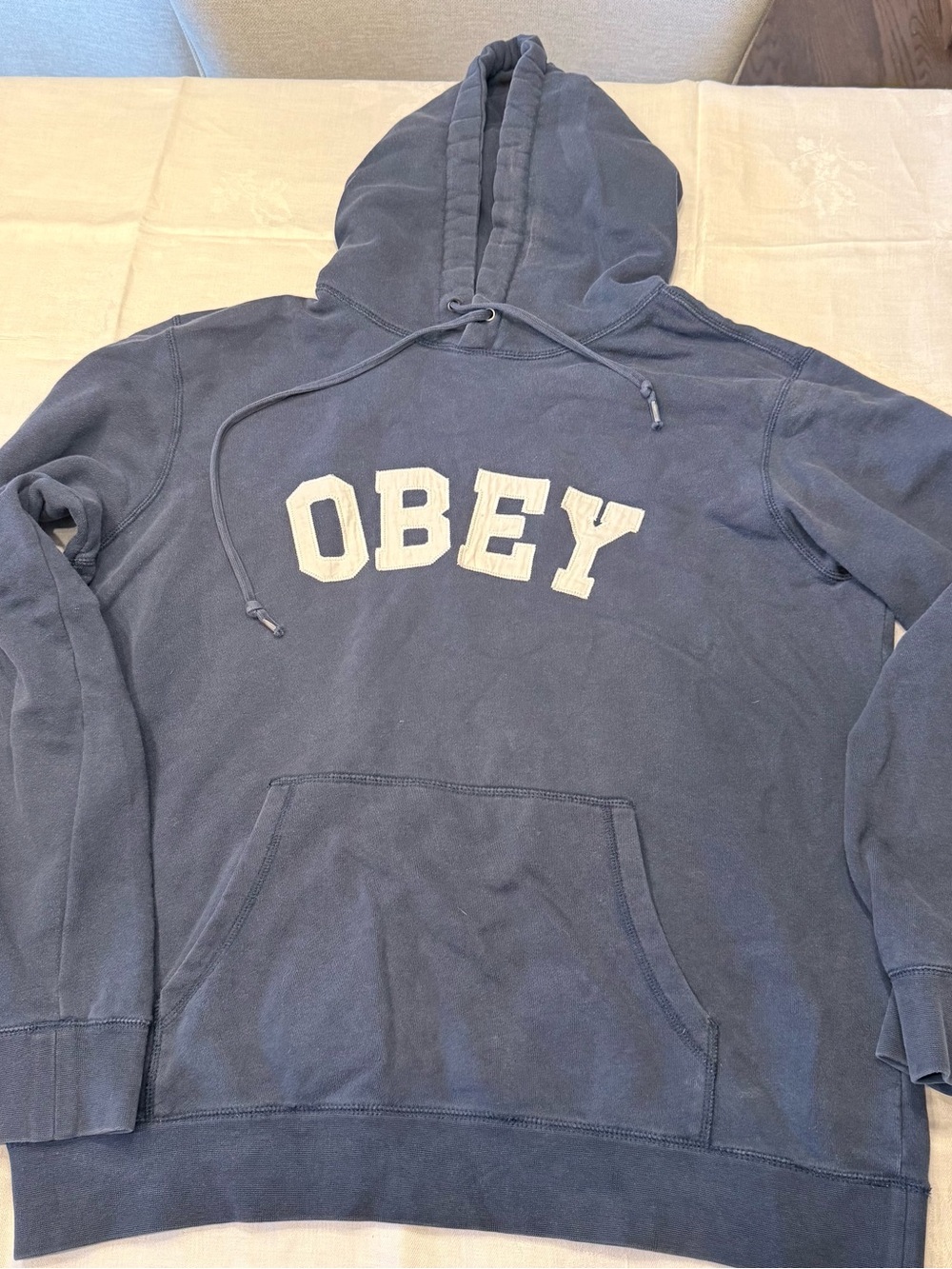 OBEY Men’s Navy Blue Hooded Sweatshirt Hoodie Medium